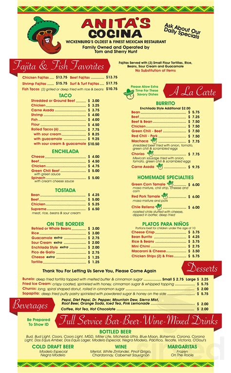 anita's cocina menu|anita's wickenburg az menu.